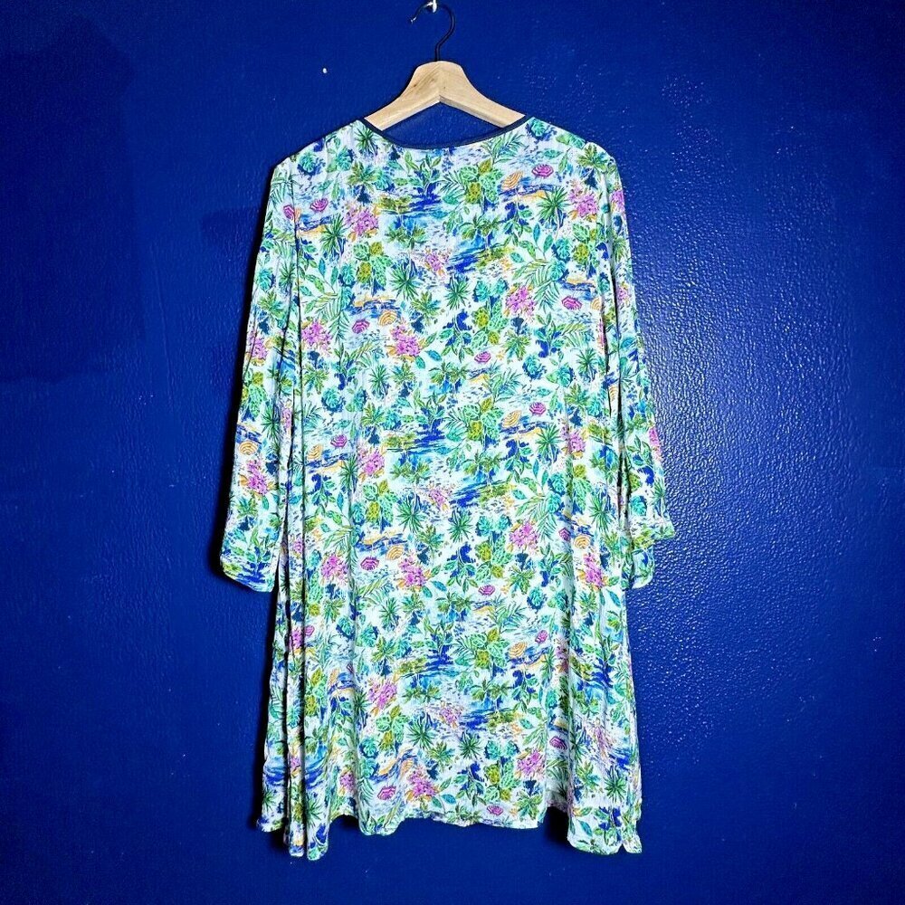 Caribbean Joe Size M Pink White Blue Print Aqua Dress lined Travel Casual nwt - Picture 7 of 14